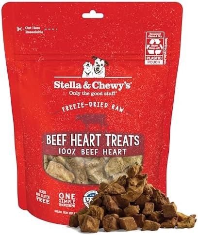 Stella & Chewy's Freeze-Dried Raw Beef Heart Dog Treats - Single Ingredient, No Additives - Premium Training Treats - Perfect for Picky Eaters - 3oz Bag