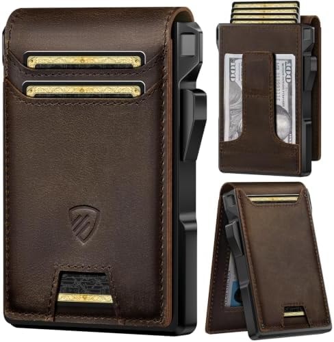 RUNBOX Genuine Leather Bifold Wallet for Men, Slim RFID Pop-Up Card Holder