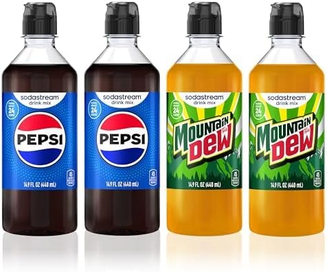 Sodastream Pepsi, MTN Dew New Pour Bottle Variety Pack, 440ml (Pack of 4)