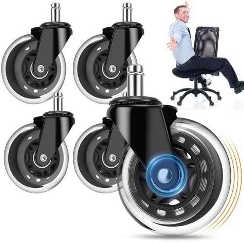 OVLLAN Office Chair Wheels, Outstanding Replacement Roller Blade Wheels for Office Gaming Desk Chairs - 3 Inch Caster Wheel Set of 5 Heady Duty Safe for Hardwood Floors and Carpet, Smooth & Quiet