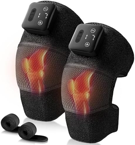Nekteck Knee Massager with Heat - Cordless Heated Knee Brace with Vibration for Pain Relief, Rechargeable Knee Heating Massager with 5 Heat Levels and 3 Massage Mode (2 Packs)