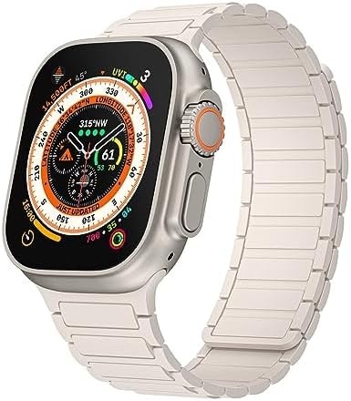 Magnetic watchband Compatible with Apple Watch Ultra 3/2/1 Band 49mm 46mm 45mm 44mm 42mm Thin Silicone Replacement Wristband Strong Magnet link for iWatch SE 3/2/1 & Series 11 10 9 8 7 6 5 4 3 2 1,Starlight