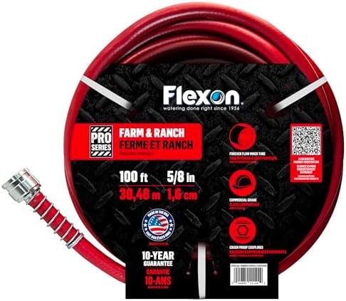 Flexon FA58100CN Farm and Ranch Garden Hose, 100 ft, Red