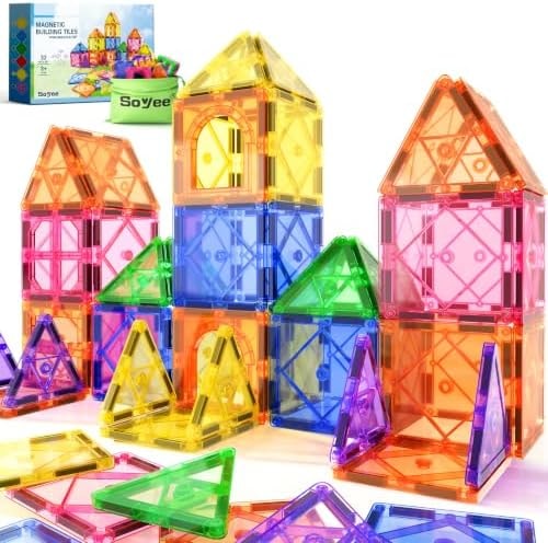Soyee Magnetic Tiles Toddler Toys Games Sensory Toys for Toddlers 3-4 Magnetic Blocks for Kids Age 3-5 4-8 Outdoor Toddler Activities Preschool Building Learning Toys