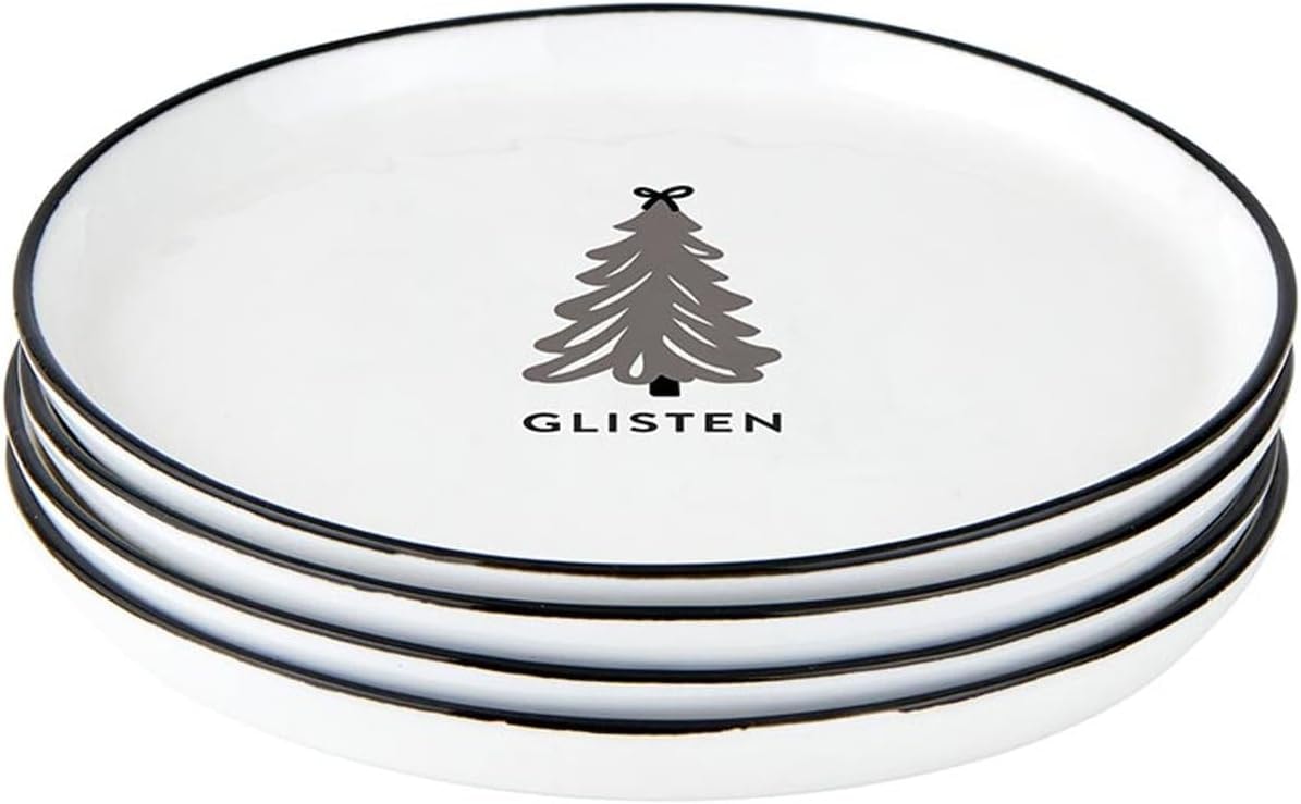 Santa Barbara Design Studio 4-Piece Christmas Appetizer Plate Set White Ceramic Small Plates, 5.25" Diameter, Glisten