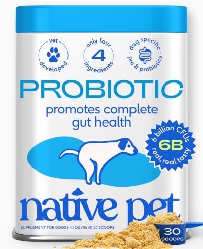 Native Pet Probiotics for Dogs – Dog Probiotic Powder for Gut & Digestive Health, Vet-Formulated 6B CFUs Dog-Specific Probiotic Strains, Supports Stool Quality & Diet Transitions – 30 Scoops