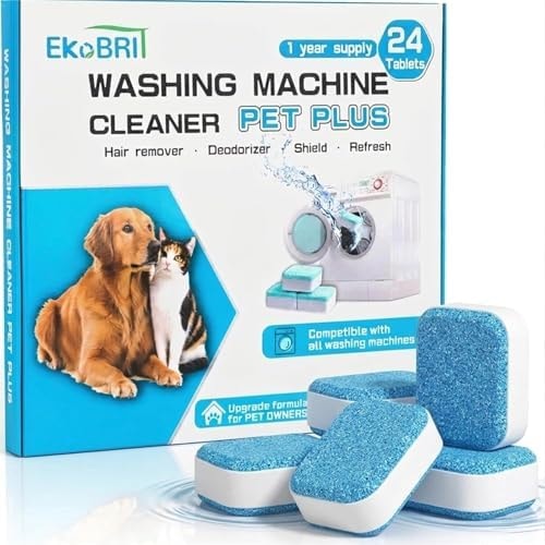 EKoBRIT Upgraded Enzyme-Containing Washing Machine Cleaning Tablets for Pet Hair, Deep Cleaning, Suitable for Top-loading and Front-loading Washing Machines, 24 Tablets – Enough for 12 Months of Use