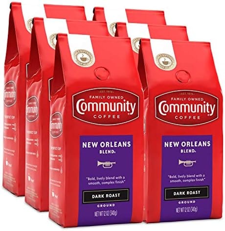 Community Coffee New Orleans Blend 72 Ounces, Special Dark Roast Ground Coffee, 12 Ounce Bag (Pack of 6)