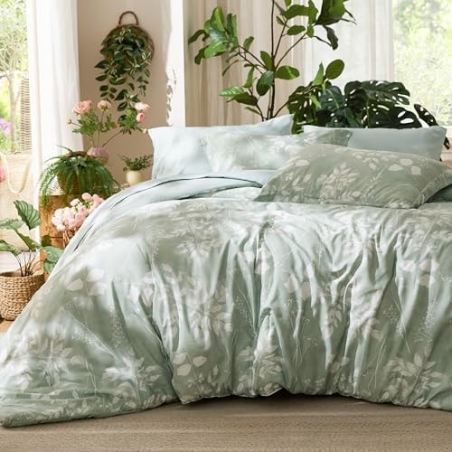 Bedsure Sage Green Queen Comforter Set, Floral Bedding Sets, 7 Piece