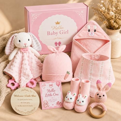 Baby Girl Gifts, 8 Pcs Baby Shower Gifts for Girls, Newborn Girl Gift Set