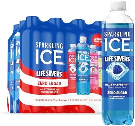 Sparkling Ice® LIFE SAVERS™ Red, White and Blue Variety pack, Zero Sugar Flavored Sparkling Water, with Vitamins and Antioxidants, Low Calorie Beverage, 17 fl oz Bottles (Pack of 12)