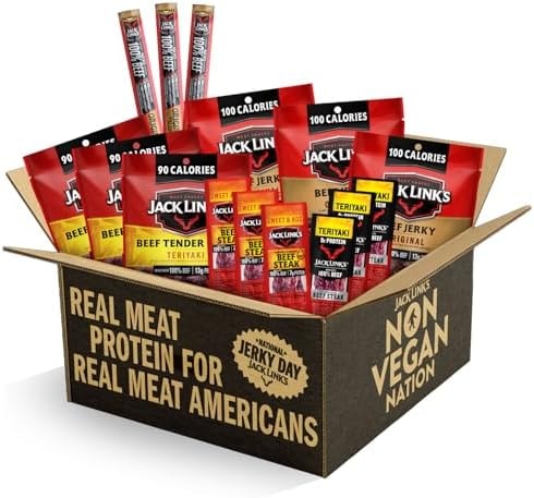 Jack Link's Beef Jerky Variety Pack Gift Basket - 15 Pack - Assorted Jerky, Steaks, and Meat Sticks - Ready to Eat Protein Snacks - Made with 100% Real Beef
