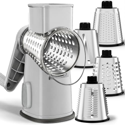 Weltonhm 4 in 1 Large Rotary Cheese Grater Hand Crank (Grey, 4 Graters)
