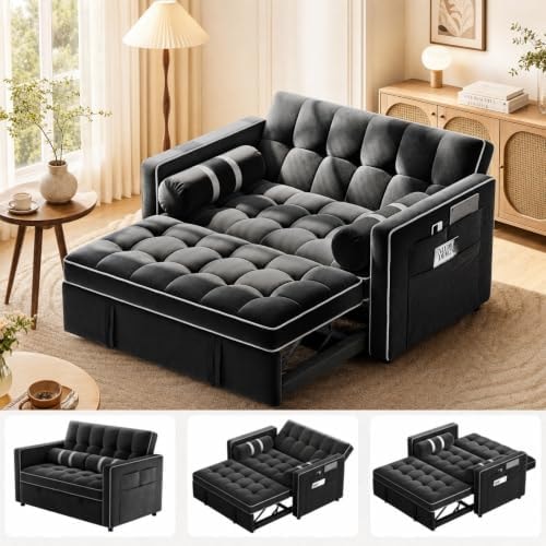 Pipishell Sleeper Sofa Bed, 3 in 1 Pull Out Couch Futon, Loveseat, Black