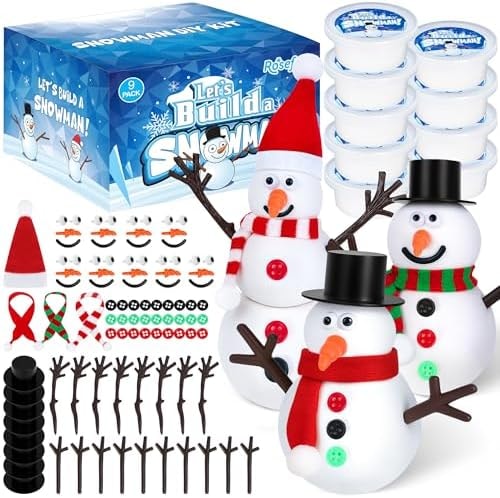 9 Pack Christmas Crafts, DIY Snowman Clay for Kids, Gifts Stocking Stuffer