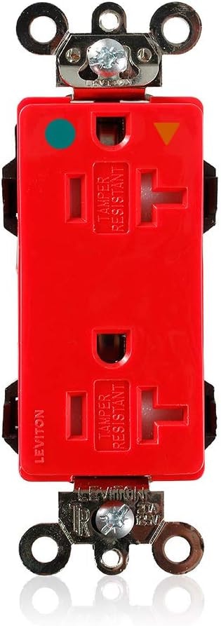 Leviton Lev-Lok Tamper-Resistant, Hospital Grade, Isolated Ground, Lev-Lok 20-Amp, 125 Volt, 2P, 3W, Modular Wiring Device Decora Duplex Receptacle, MDT83-IGR, Red