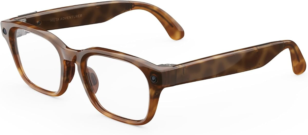 Meta Adventurer Classic Tortoise | Smart AI glasses for Women, Men AI, 12MP Camera, Live Translate — 3K HD Resolution — 8+ Hour Battery — Range of Sizes — Clear Lenses
