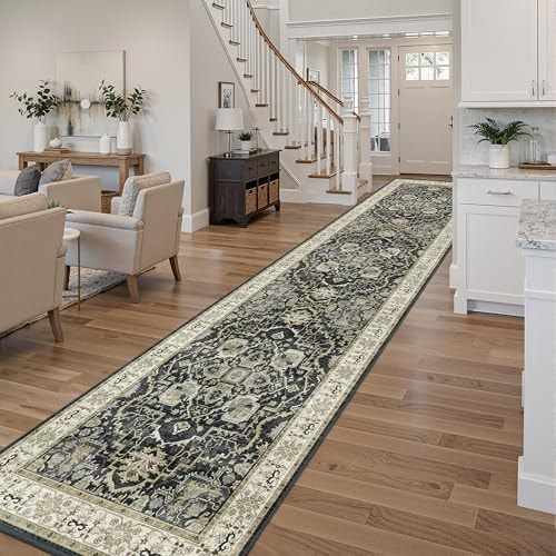 EiniHliw 3x12 Non-Slip Washable Hallway Vintage Runner Rug, Black