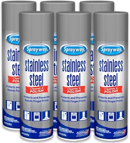 Sprayway Stainless Steel Cleaner Aerosol Spray (Oil-Based), 15oz, Pack of 6 | Cleans, Polishes, Protects | Resists Fingerprints, Foaming Action | Ideal for Stainless Steel Appliances & Surfaces