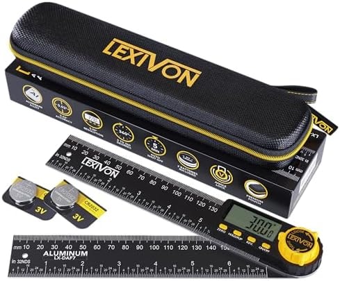 LEXIVON Aluminum Digital Angle Finder Gauge, 7-inch/180mm Multi-Purpose Protractor, Includes XL Display and Rugged Zippered Pouch (LX-DAF7)