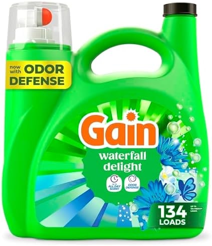 Gain Liquid Laundry Detergent with Odor Defense, Waterfall Delight Scent, Laundry Soap For HE Washing Machines, 177 fl oz, 134 Loads (Packaging May Vary)
