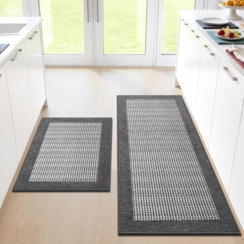 StepRite Kitchen Rugs 2 PCS, Kitchen Mats for Floor, 20"X32"+20"X47", Grey