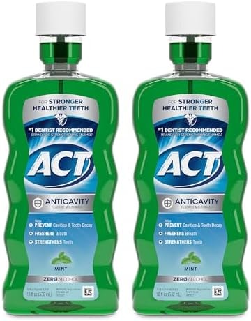 ACT Anticavity Fluoride Mouthwash with Zero Alcohol, Prevents Cavities, Freshens Breath & Strengthens Teeth, Mint Flavor, 18 fl. oz., 2 pk