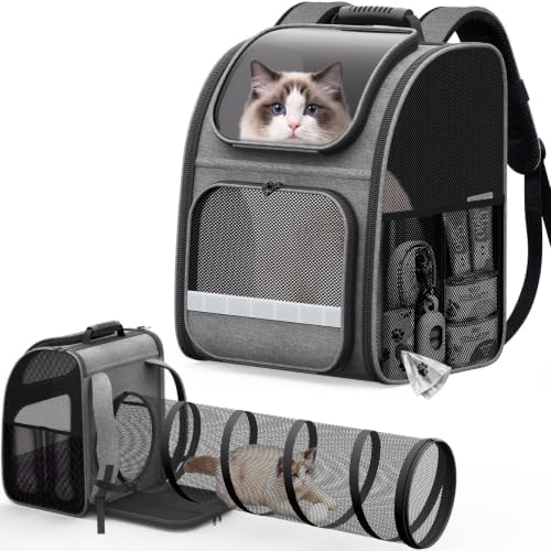 Cat Backpack Carrier with Play Tunnel, Design for Carrying Playing