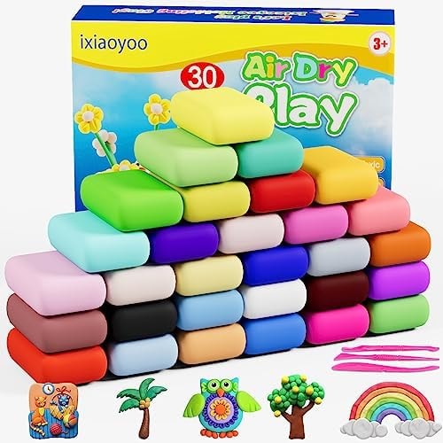 Ixiaoyoo Air Dry Clay, 30 Colors Foam Modeling Clay for School Projects