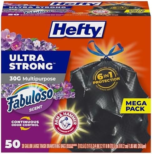Hefty Ultra Strong 30 Gal Large Trash Bags, Black, Fabuloso Lavender, 50ct