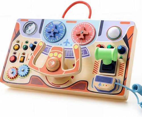 Montessori Busy Board for Toddlers 2-4|Wood LED Sensory Steering Wheel Toys