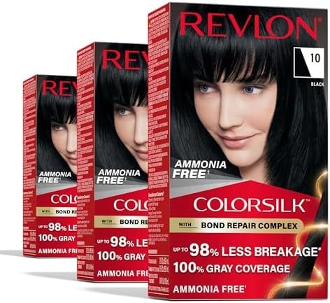 Revlon ColorSilk with Bond Repair Hair Color, 10 Black, 3pk