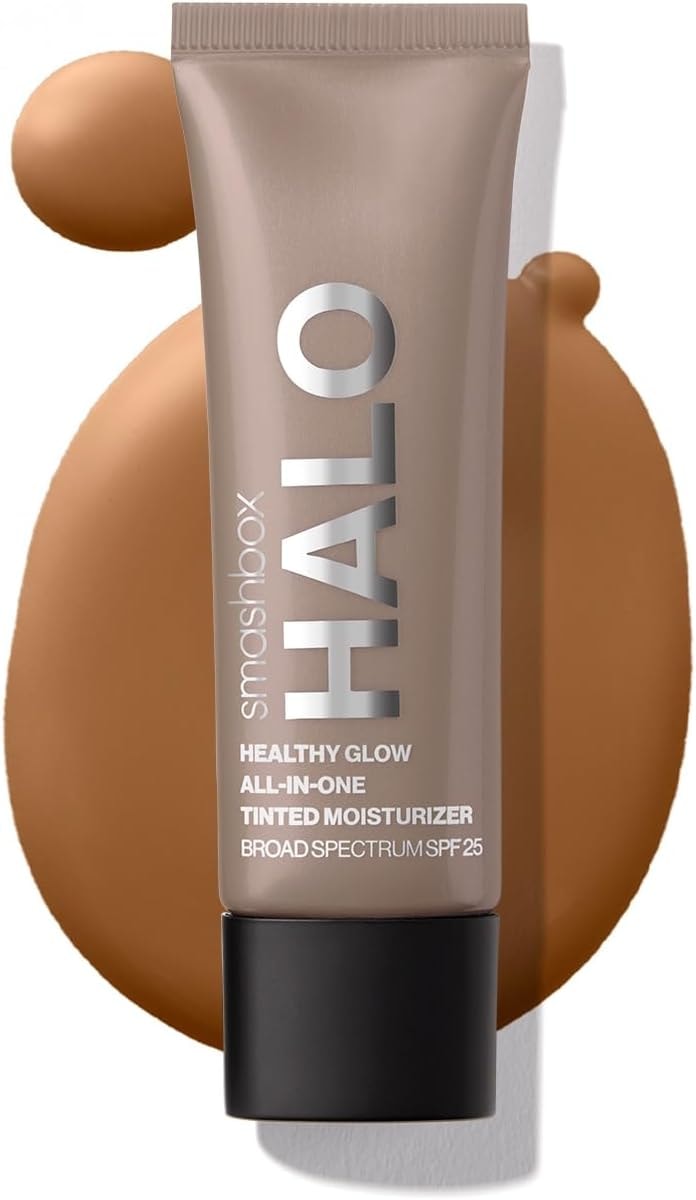 Smashbox Halo Healthy Glow Tinted Moisturizer with SPF 25 | 24-Hour Hydrating Skin Tint with Buildable Coverage and Dewy Finish | Hyaluronic Acid & Niacinamide for Face, Dark, 0.41 Fl Oz