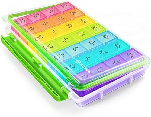 AUVON Large Moisture-Proof Weekly Pill Organizer 4 Times a Day, BPA-Free