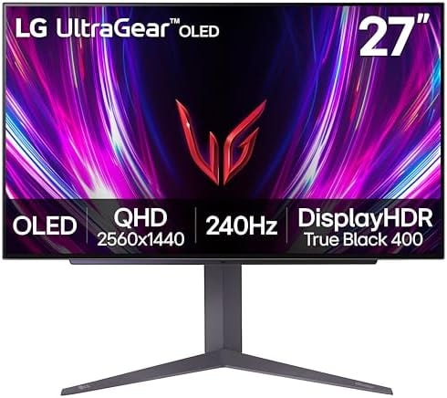 LG ‎27GS93QE 27-inch Ultragear OLED Gaming Monitor QHD 1440p 240Hz 0.03ms DisplayHDR True Black 400 AMD FreeSync Premium Pro NVIDIA G-Sync HDMI 2.1 DisplayPort Tilt/Height/Pivot Stand Black