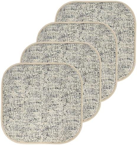 Sweet Home Collection Chair Cushion Memory Foam Pads Honeycomb Pattern Slip Non Skid Rubber Back Rounded Square 16" x 16" Seat Cover, 4 Pack, Broadway Cream/Blue