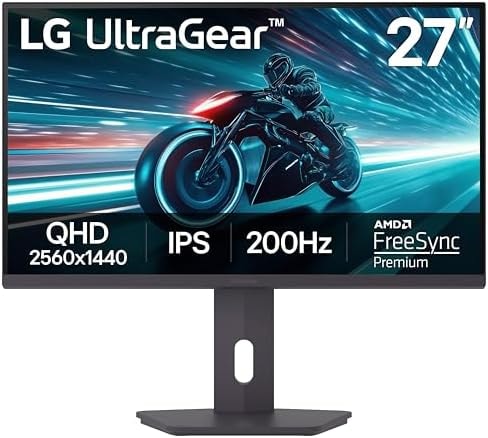 LG 27GS75Q-B 27-inch Ultragear QHD (2560x1440) Gaming Monitor, 180Hz (O/C 200Hz), 1ms, IPS, NVIDIA G-SYNC Compatible, AMD FreeSync, HDR10, Tilt/Height/Pivot Stand, HDMI, DisplayPort, Black