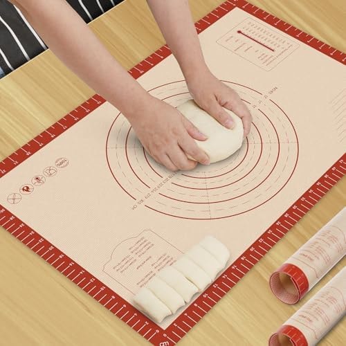 HOTEC Silicone Baking Mat - 26x16 Thickened Pastry Dough Mat with Measurement Non-Stick For Dough Rolling, Bread, Oven Liner, Kitchen Counter, Fondant/Pie Crust