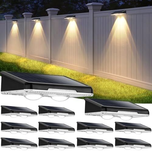Brightever Solar Fence Lights Black 12-Pack, 3 Modes (3000K/5000K/6500K)