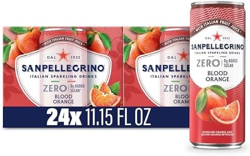 Sanpellegrino Zero Grams Added Sugar Sparkling Orange And Blood Orange Beverage, Italian Sparkling Drink, 24 Pack Of 11.15 Fl Oz Cans, San Pellegrino Italian Sparkling Drinks, Low Calorie Sparkling Fruit Beverages