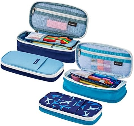 It's Academic Expanding Pencil Case, Portable Pouch for Office & School Supplies, Travel Organizer Bag, Compact, High Capacity, Jet Design, 2-Pack, Dark Blue/Light Blue (24362-JTBL-2PK)