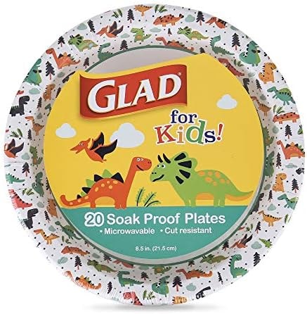 Glad for Kids Disposable Paper Plates, Dinosaurs, 8.5 Inch, 20 Count