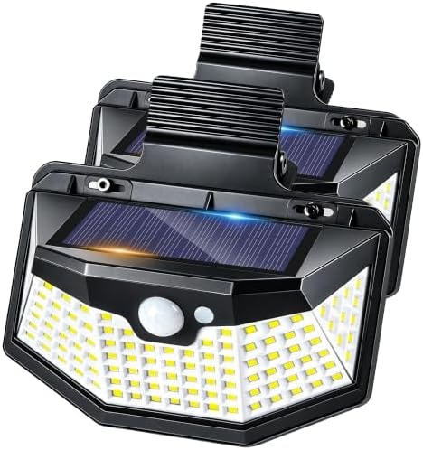 Clip on Solar Lights Outdoor with Motion Sensor, 800LM & 270° Wide Angle Solar Fence Lights Outdoor Waterproof with 115 LEDs, 3 Modes & Portable Security Lights for Chain Link Patio Deck Yard (2Pack)