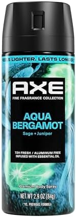 AXE Fine Fragrance Collection Body Spray Aqua Bergamot 72 Hour Freshness Aluminum Free 2.9 oz