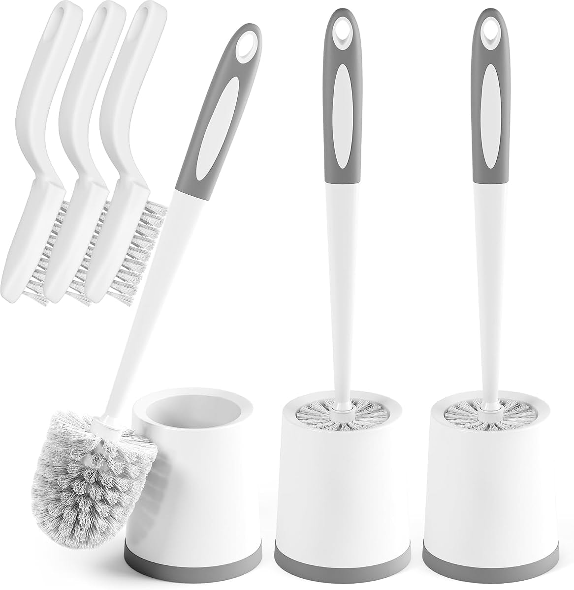 Holaloha Toilet Brush, 3 Pack Toilet Brushes for Bathroom with Holder, Bathroom Accessories Toilet Bowl Brush with 3 Clean Brush, Toilet Scrub Brush, Toilet Brush Set for Deep Cleaning, White