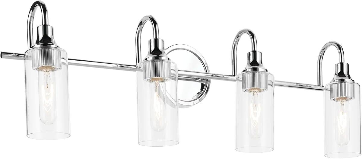 Kichler Kavi 4-Light Bathroom Vanity Light Fixture 31.5" Modern Chrome Finish with Clear Glass Over Mirror, Damp Rated for Powder Room and Bath (31.5" W x 10" H), 55212CH
