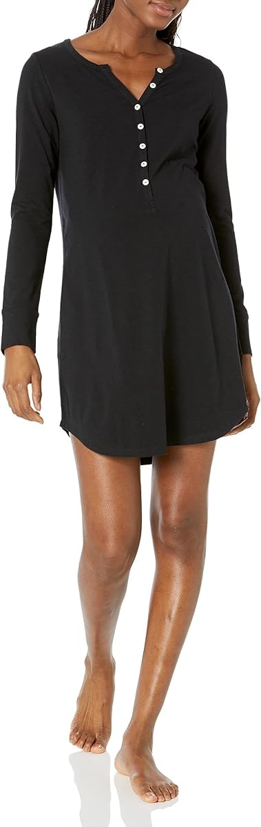 Amazon Essentials Women's Maternity Nursing Nightdress, Black, XXS