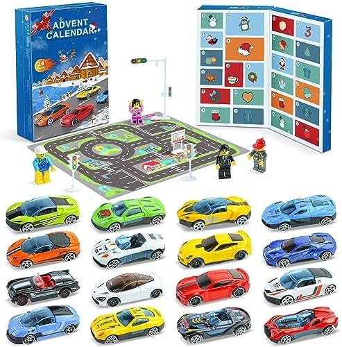 2026 Advent Calendar Kids Christmas 24 Days Countdown Calendar With Racing Vehicles Building Block Figure Traffic Sign Set Surprises Xmas Party Favor Gifts for Boys Girls