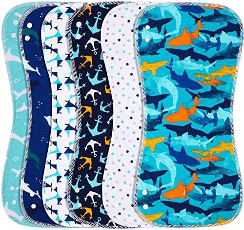Benoxine 2-in-1 Burp Cloths and Baby Bibs - 6 Pack Large Super Absorbent Soft Cotton Burping Cloths for Spit Up, 3 Layers Thick Baby Burp Rags for Girls & Boys