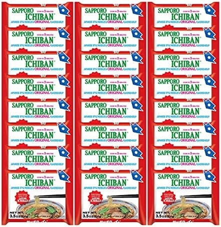 stickerless New [SAPPORO ICHIBAN] Ramen Noodles, Original Soy Sauce Flavor, No.1 Tasting Japanese Instant Noodles (3.5 Oz) (24 pouches)